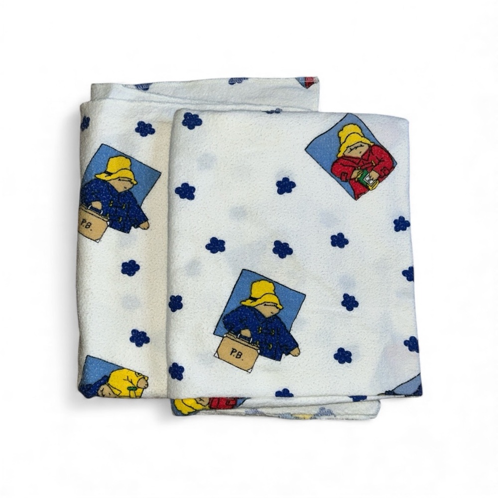 Vintage 1998 Paddington Bear Cotton Receiving Blankets Set Of 2